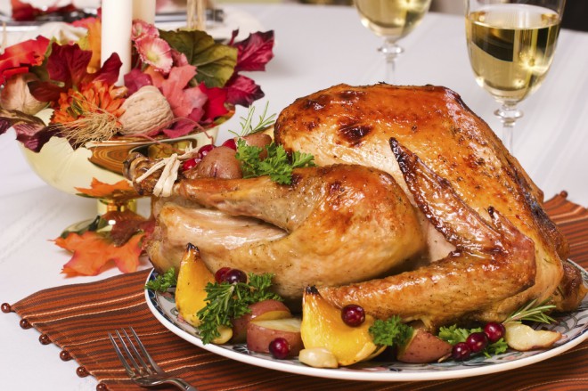 Canadians indulge in stuffed turkey, mashed potatoes and cranberry sauce.