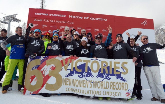 S 63. zmago se je Lindsey Vonn ''osamosvojila'' na vrhu večne lestvice, zadnji konec tedna pa je letvico pomaknila že na 64 zmag.