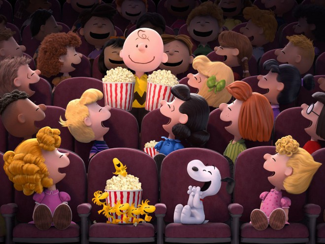 スヌーピーとチャーリー・ブラウンがあなたを映画館へ誘います。