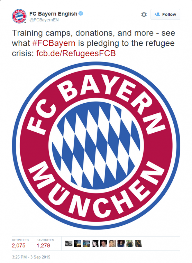 Tweet from German champion Bayern Munich. 
