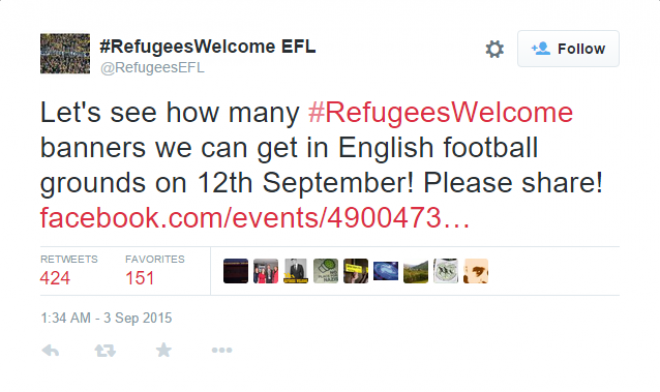 Tweet from #RefugeesWelcome.