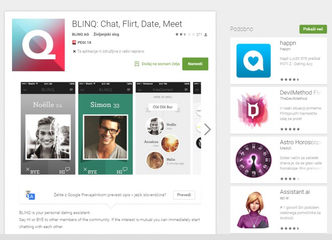 Blinq je aplikacija za spletne zmenkarije.