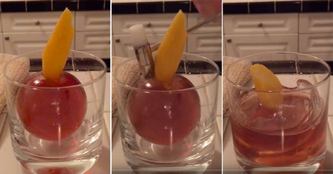 Cocktail in an ice ball.