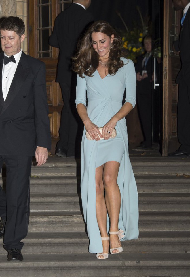 The Queen must have put them on Kate the next day. "Where did you leave your pantyhose, young lady?"