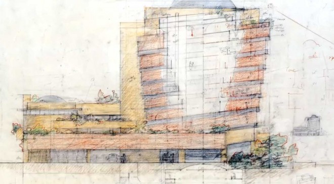 Skizze des amerikanischen Architekten Lloyd Wright