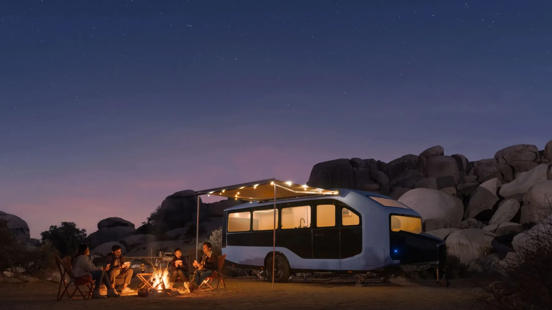 Camping prikolica Pebble Flow je futuristična camping prikolica iz prihodnosti, ki se sama parkira