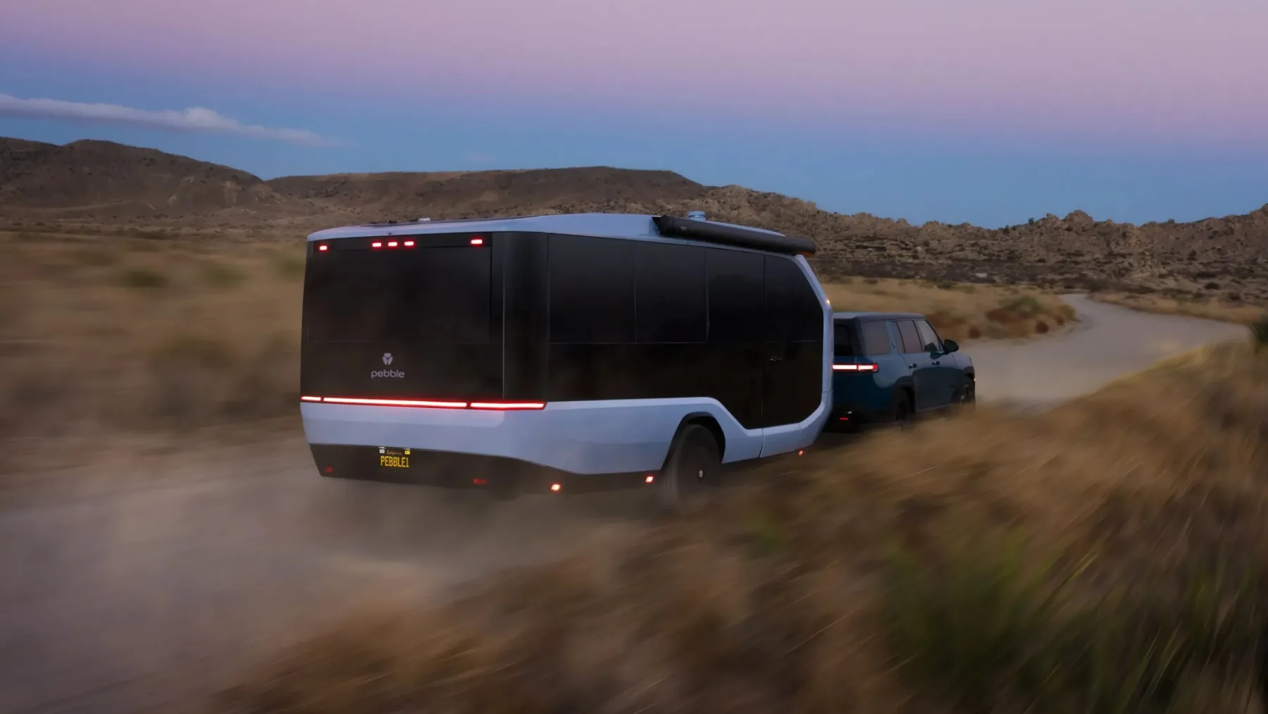 Camping prikolica Pebble Flow je futuristična camping prikolica iz prihodnosti, ki se sama parkira
