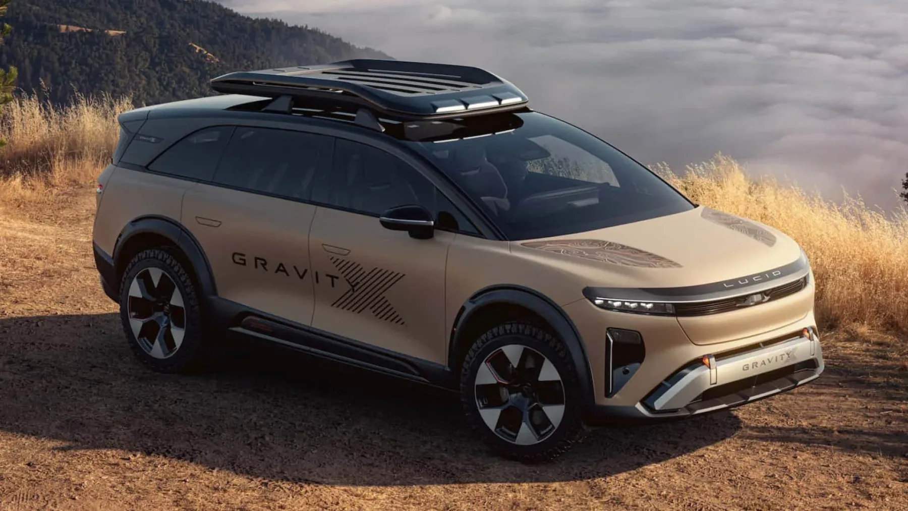 Lucid Gravity X Concept: električni SUV je dobil dvig, terenske pnevmatike in apetit za makadam