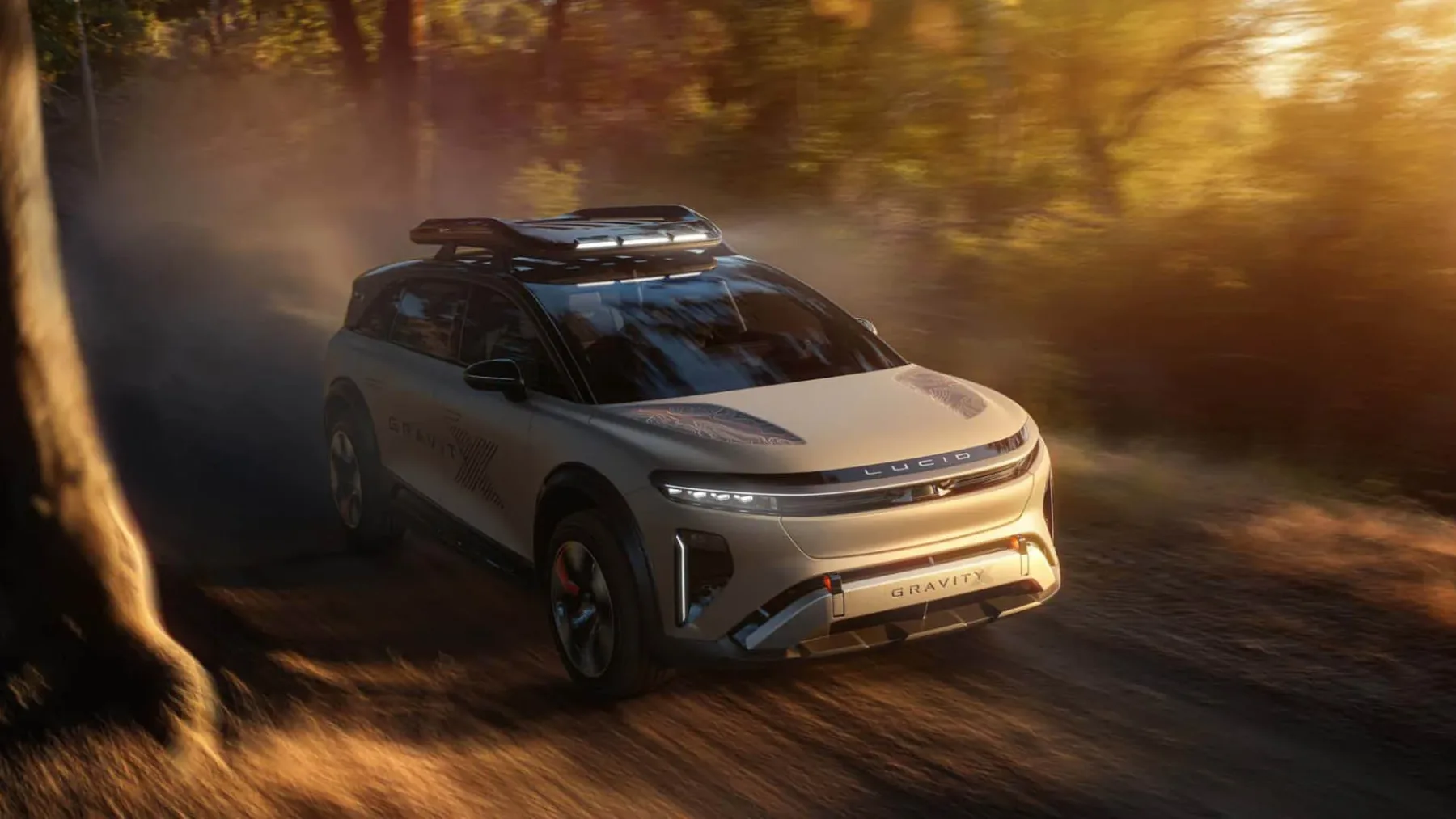 Lucid Gravity X Concept: električni SUV je dobil dvig, terenske pnevmatike in apetit za makadam