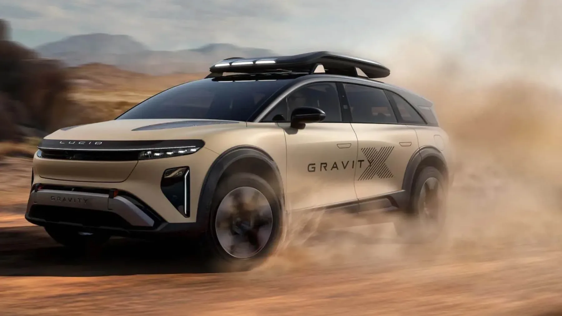 Lucid Gravity X Concept: električni SUV je dobil dvig, terenske pnevmatike in apetit za makadam