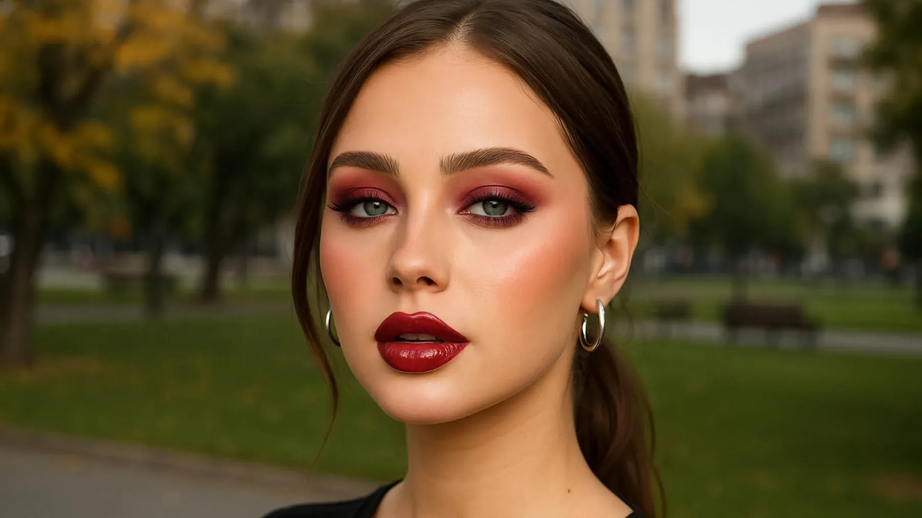 Najlepši jesenski make-up trend 2025: kako uporabiti odtenek rdečega vina na ustnicah, licih in vekah