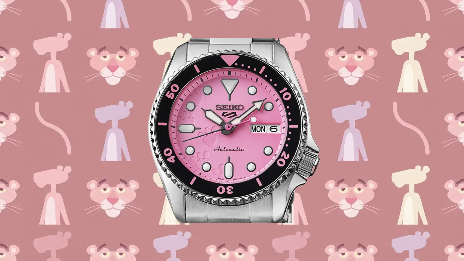 Seiko 5 Sports Pink Panther prinaša risane junake na zapestja v najbolj nepričakovani obliki