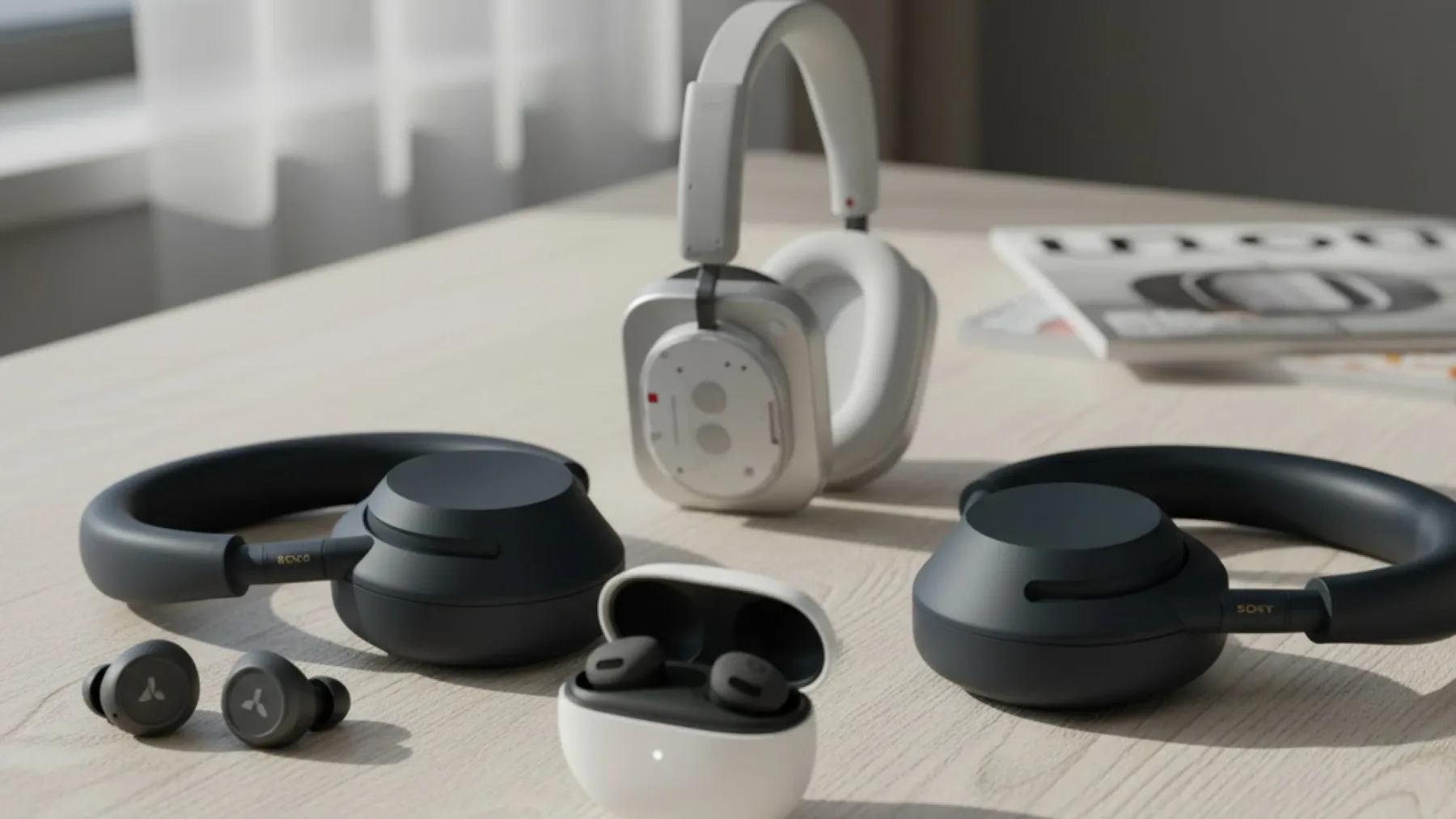 Seznam 8 slušalk in čepkov, ki so zaznamovali 2025: Pixel Buds 2a, Sony WH‑1000XM6, Nothing (1), Sonos Ace in ostali