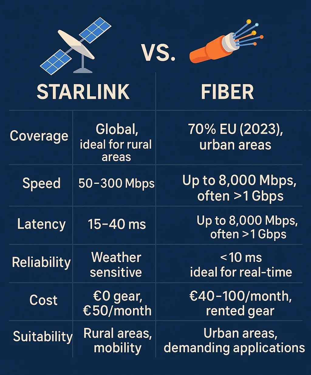 Starlink proti optiki – kaj je boljše?! Internetna revolucija, ki še ni (povsem) prispela v mesto – a zmaga s ceno (2025)
