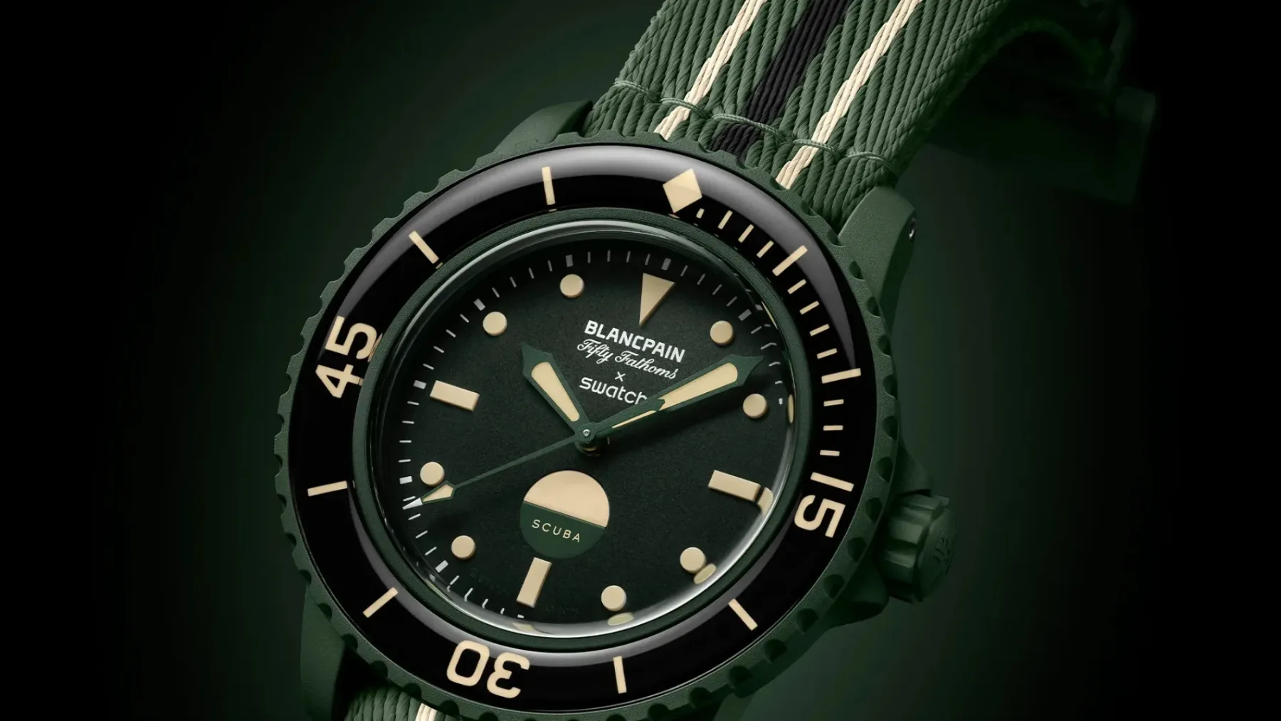 Swatch x Blancpain Green Abyss: Ko se diver sreča z vojaško eleganco