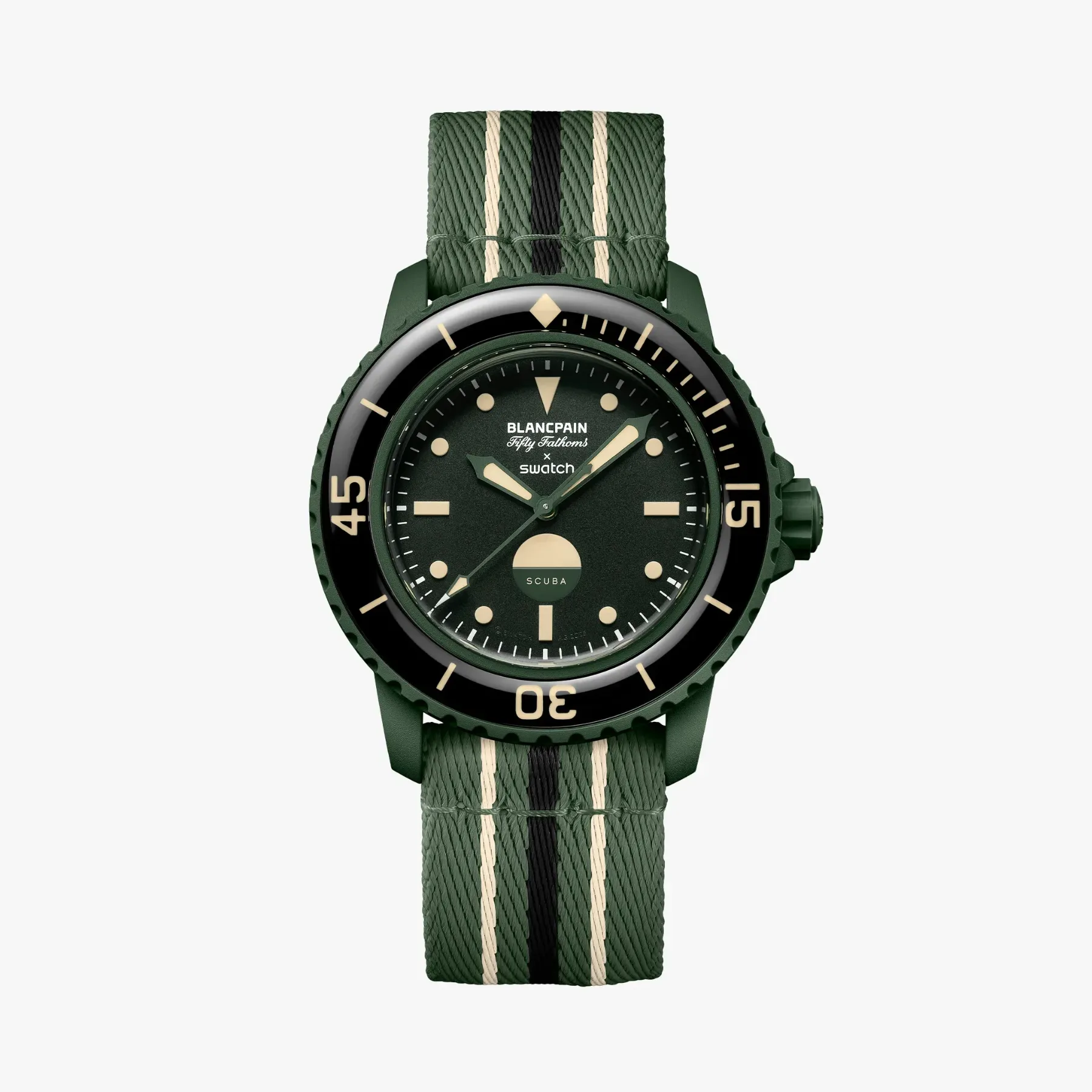 Swatch x Blancpain Green Abyss: Ko se diver sreča z vojaško eleganco