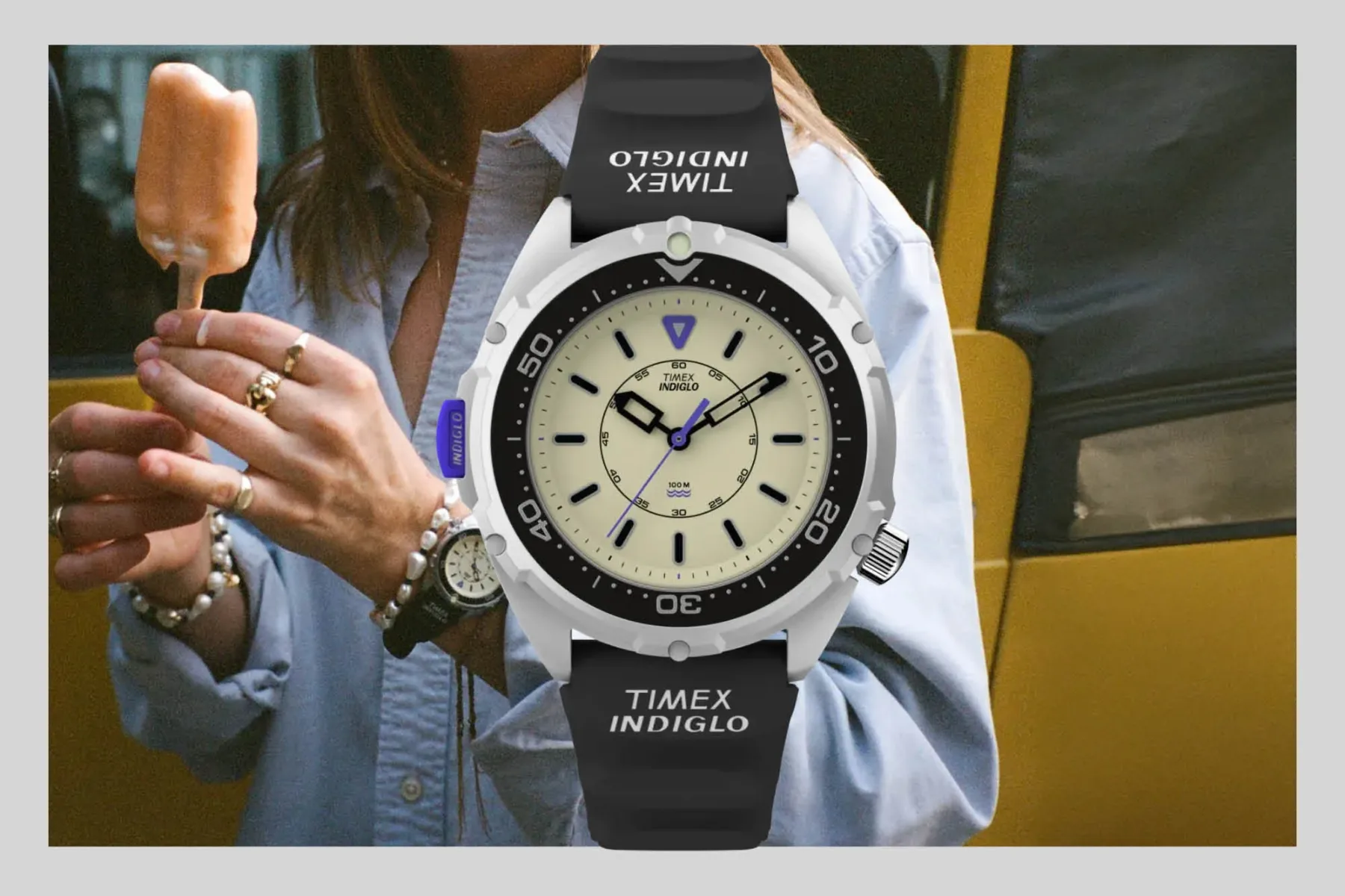 Timex Intrepid x Dimepiece: kultna ’90s jadralska ura se vrača v 36 mm — z vijoličnim INDIGLO in ceno 239 $/€