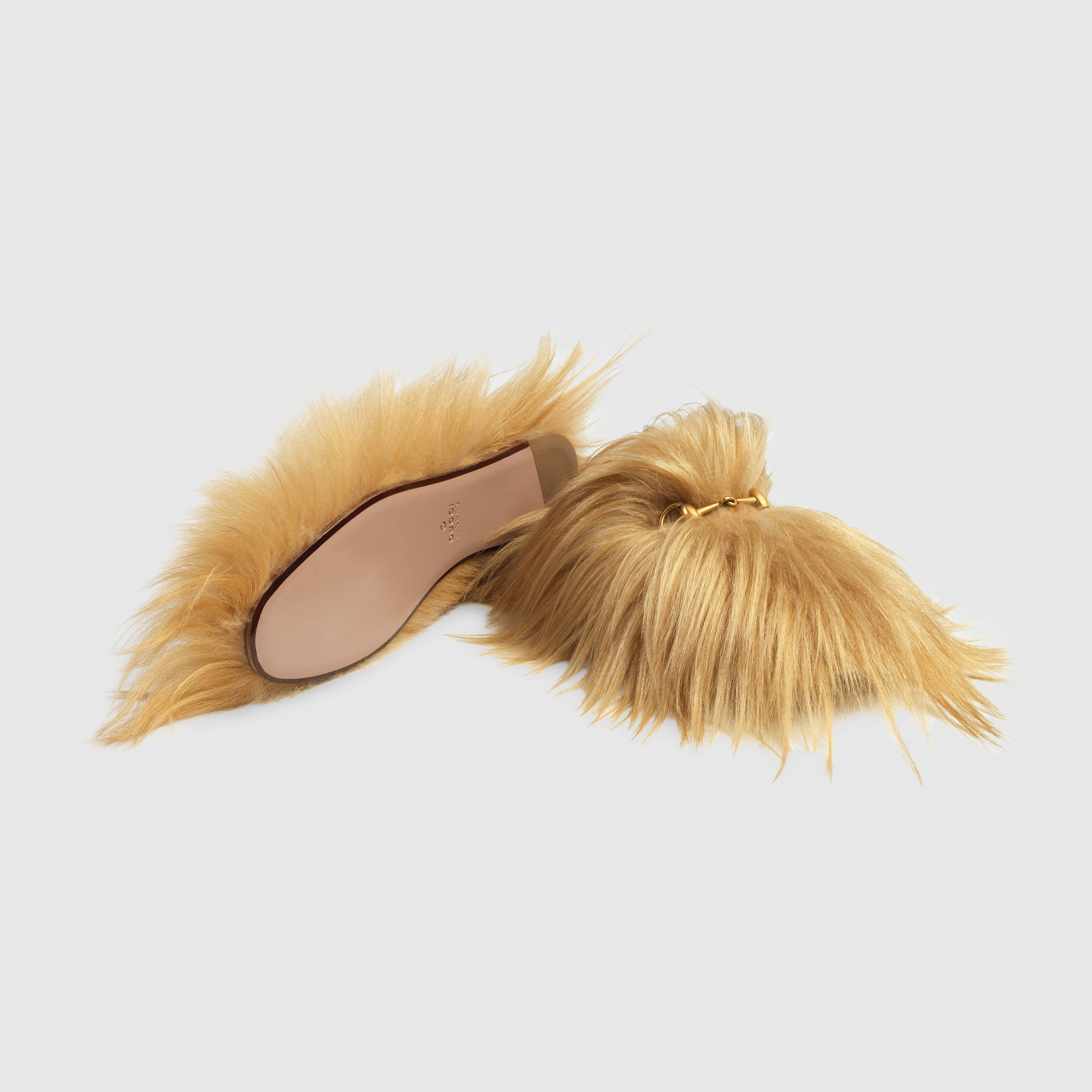 Gucci horsebit detailed store goat hair slippers