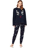 Iris & Lilly Damen Pyjama-Set aus Fleece, Marineblau,...