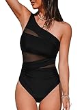 CUPSHE Damen Badeanzug One Shoulder Sheer Mesh Geraffte...