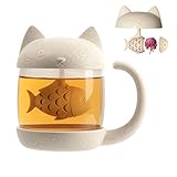 Cymax 250ml Katze Glas Tasse Teetasse mit Fisch Tee...