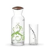 Set Karaffe, Floral 8-18h, grün, Glas 1l, Nussbaum+...