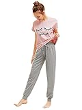 DIDK Damen Schlafanzug Set mit Slogan Kurzarm Shirt und...