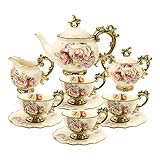 fanquare 15 Stück Rose Blumen Englische Keramik Tee...