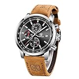 BENYAR Herrenuhr Braun Leder Strap Chronograph Quarz...